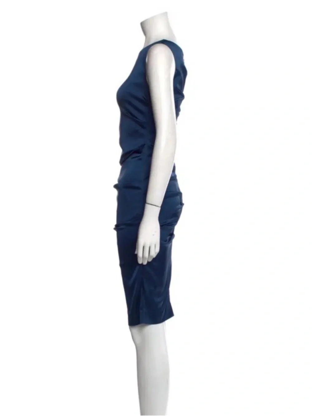 Nicole Miller Navy Satin Ruched Midi Dress Sz 8 - Picture 2 of 12